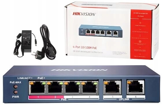 Switch PoE 4xPoE Hikvision pro kamery DS-3E0106P-E/M 6 portů 10/100Mbps