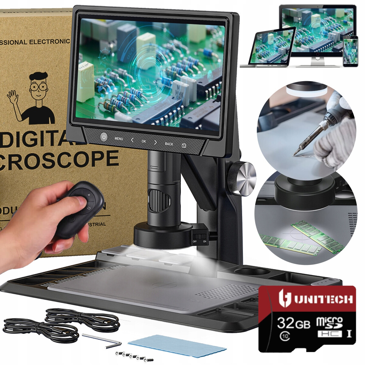 Digitální Mikroskop Zvětšení 1600x 12MP 28 Led Displej Hd Ips 10