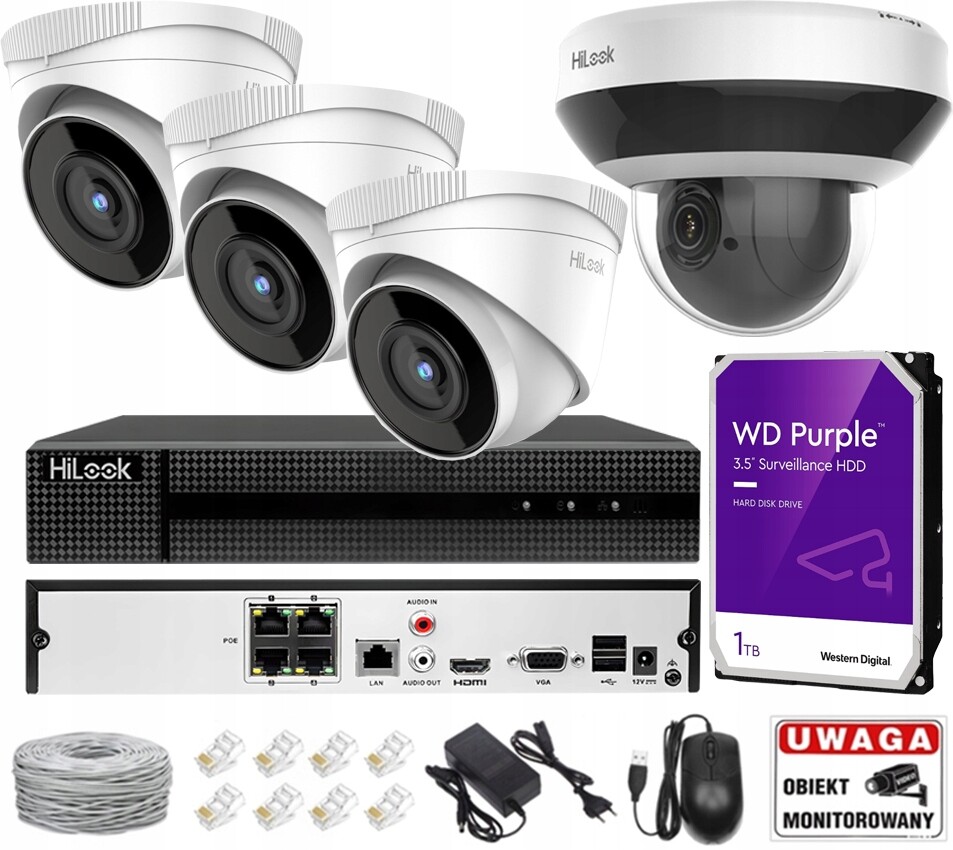 Monitorovací sada Ip 2x PTZ-C4MP 2x IPCAM-B4-30DL Hdd rekordér 1TB PoE