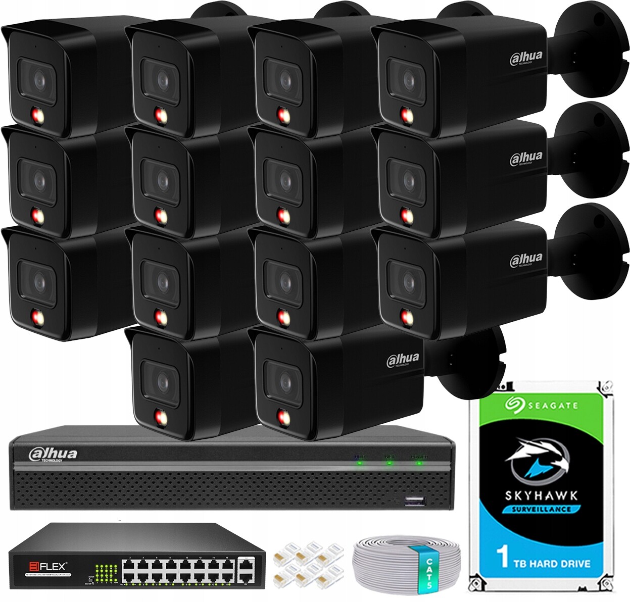 8Mpx monitorovací sada Dahua 14 kamer IPC-HFW1839TC-BLACK Smart Dual Light