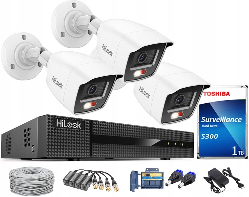 Monitorovací sada 3 kamer Fhd Led/ir Rekordér 1TB HiLook By Hikvision
