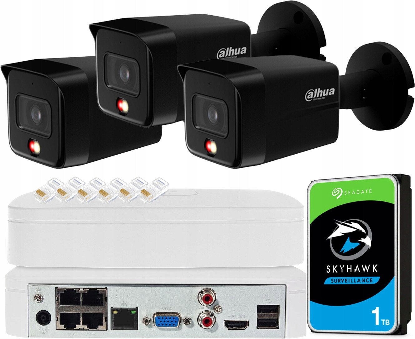 8Mpx monitorovací sada Dahua pro 3 kamery IPC-HFW1839TC-BLACK Smart Dual Light