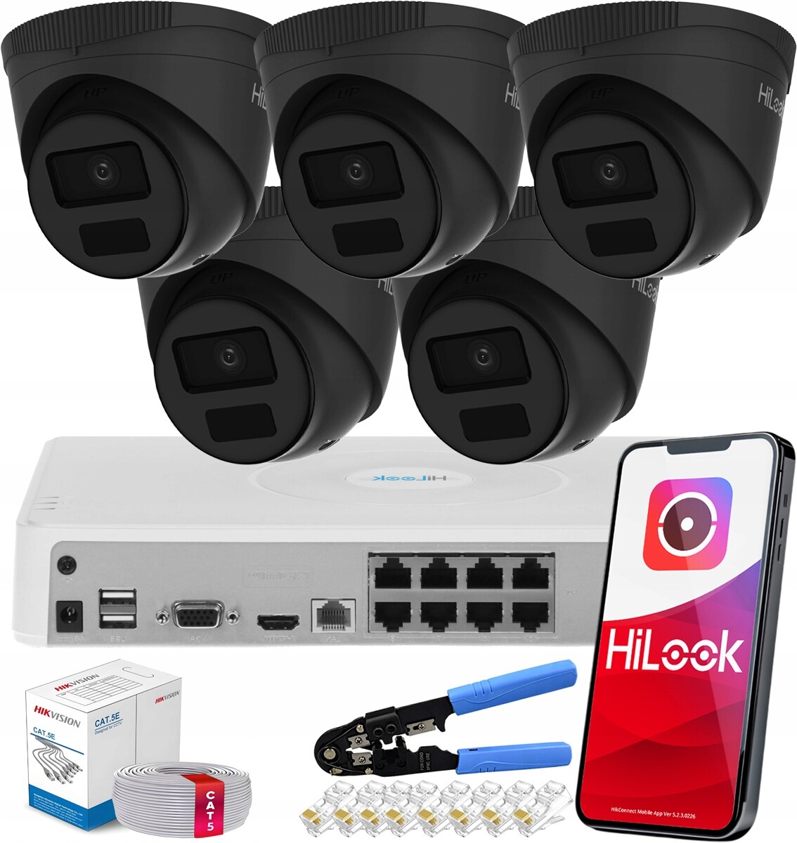 Sada 5 kamer pro monitorování IPC-T241H-C Black venkovní Hilook Hikvision