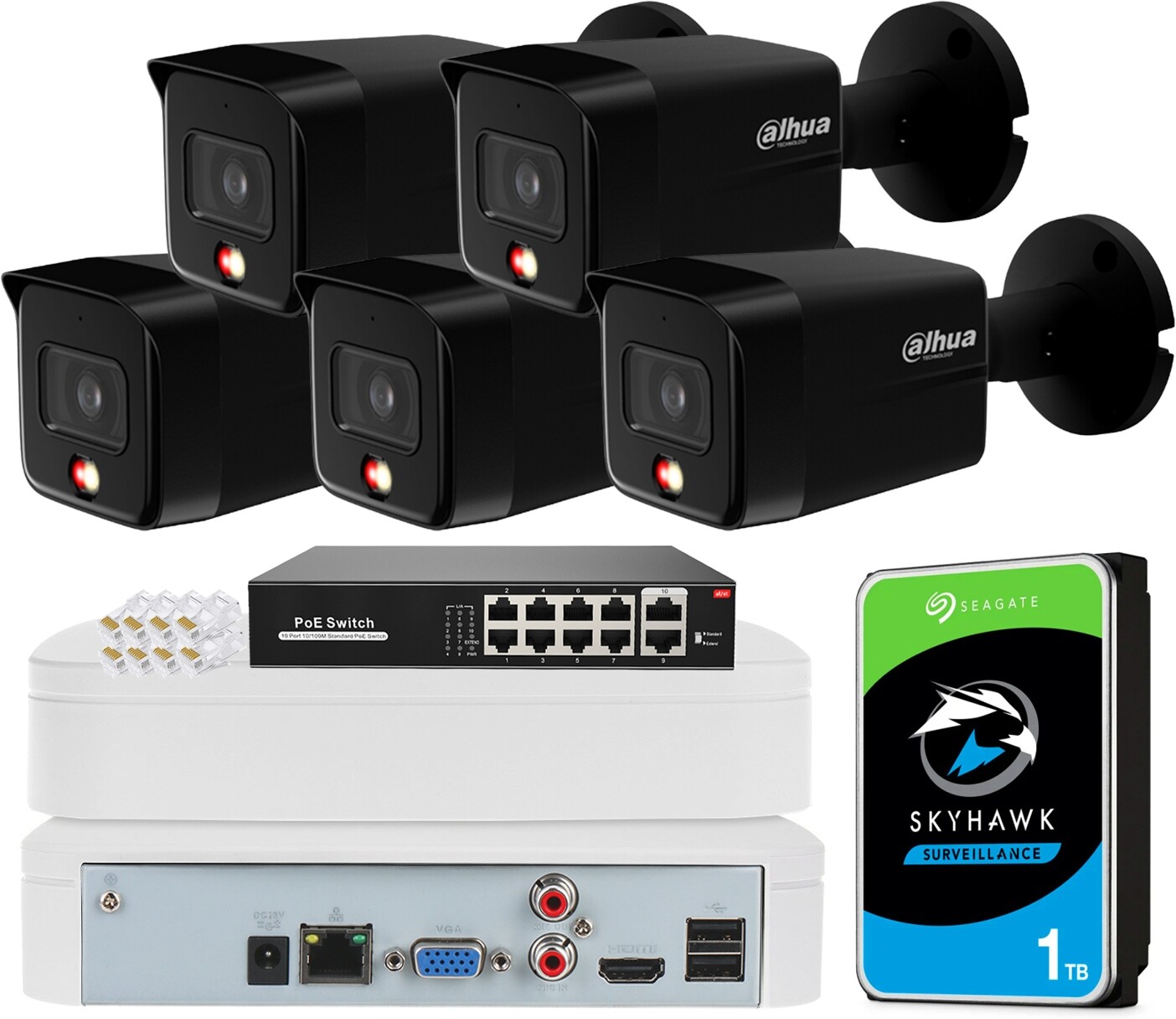 Sada pro monitorování Dahua 5 kamer IPC-HFW1839TC-BLACK 8Mpx Dual Light