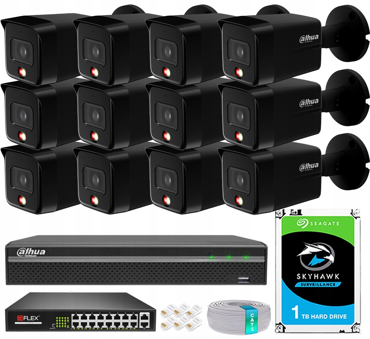 8Mpx monitorovací sada Dahua 12 kamer IPC-HFW1839TC-BLACK Smart Dual Light