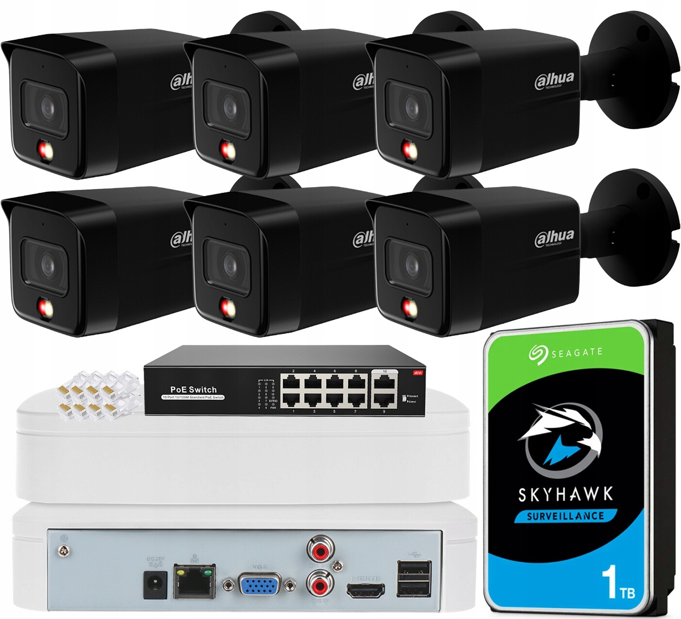 Monitorovací sada Dahua 6 kamer 8Mpx IPC-HFW1839TC-BLACK Detekce