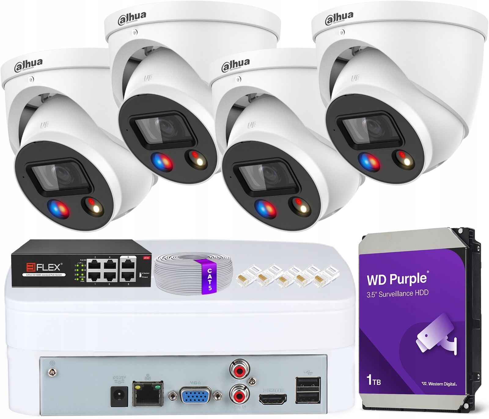 Monitorovací sada 4 kopulové kamery 5Mpx WizSense Dual Illumination Dahua