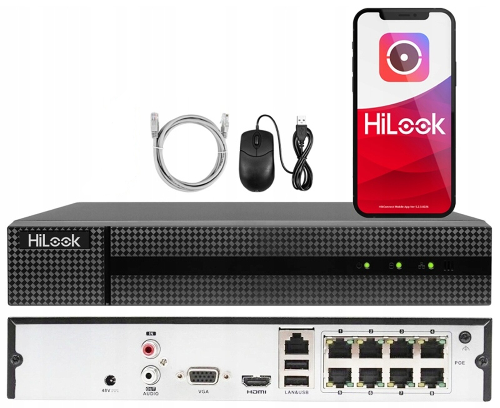 8x PoE Ip rekordér pro Ip kamery Hilook NVR-8CH-5MP/8P