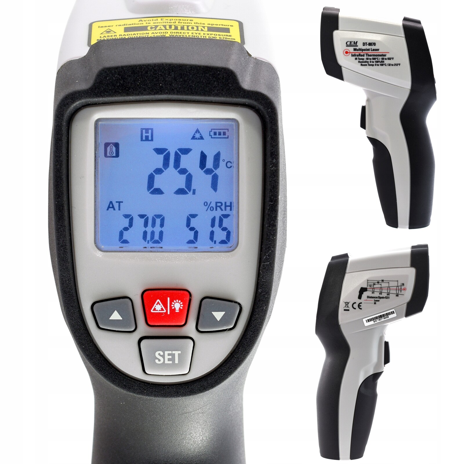 Prof. Pyrometr Alarm vlhkosti 9-MultiLaser Cem