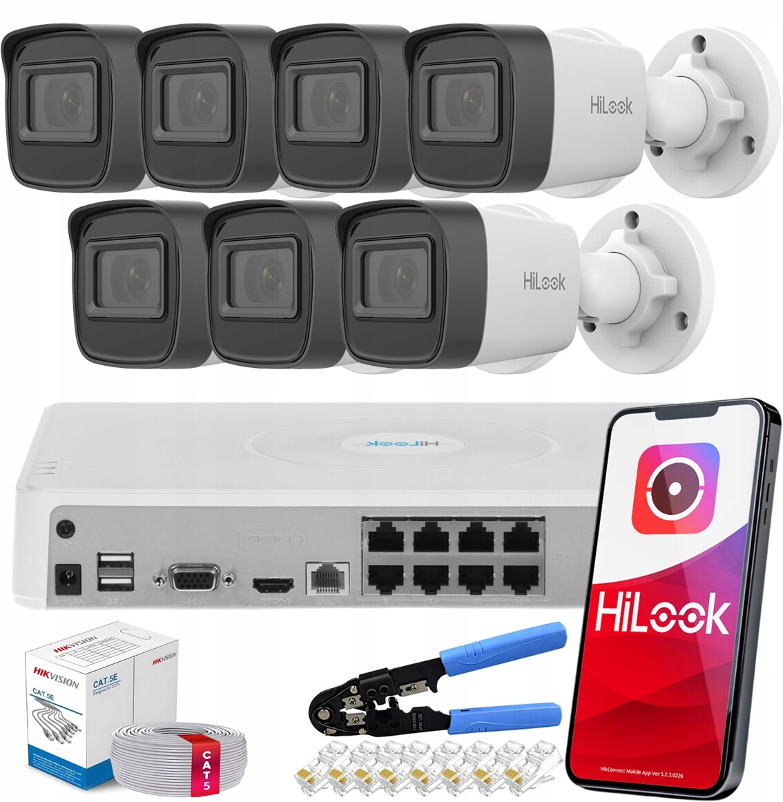 Ip monitorovací sada 7xIPC-B141H-C Kamery 4MPx Venkovní Hilook Hikvision