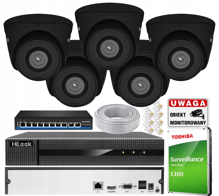 Sada pro monitorování 5x IPCAM-T5 Black HiLook 4MPx 2TB disk