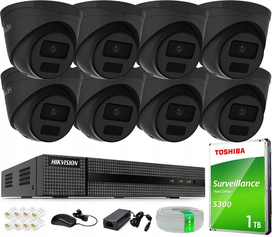 Sada monitorování Ip 4MPx 8 kamer PoE IPC-T241H-C Black HiLook Hikvision