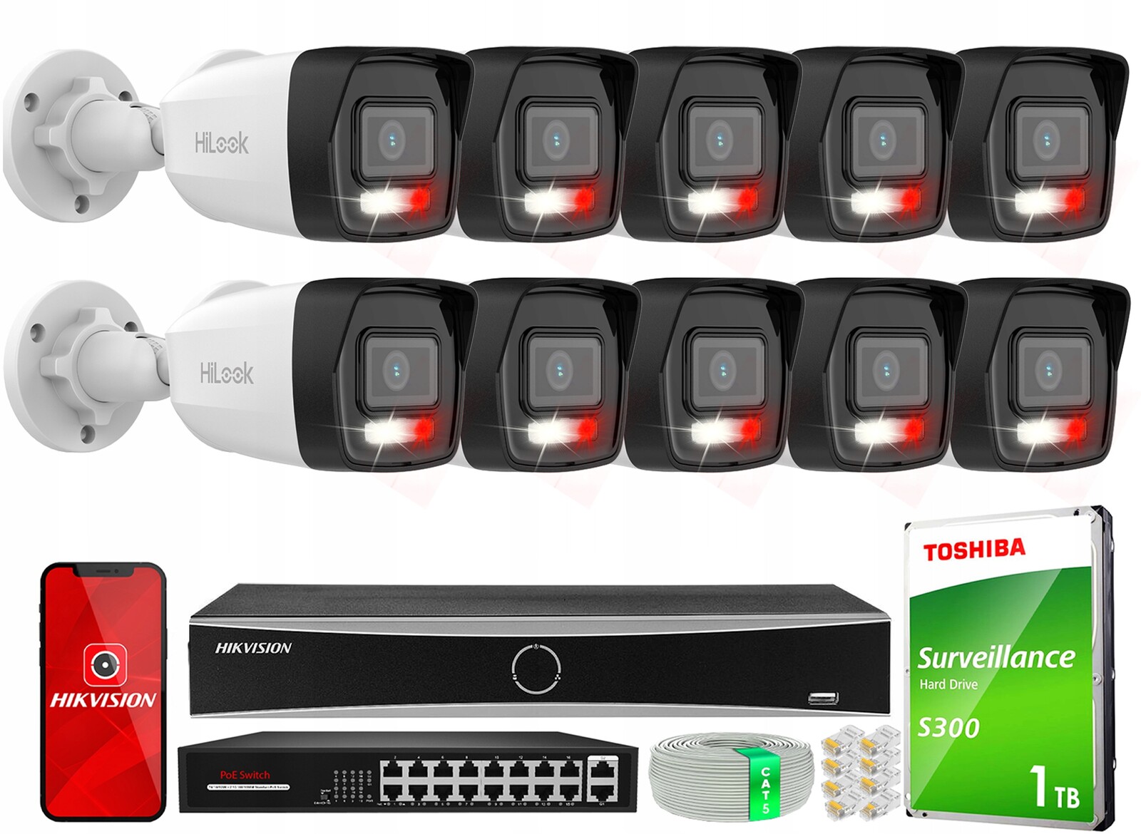 Ip monitorování 10 kamer IPCAM-B6-30DL 6Mpx HiLook od společnosti Hikvision