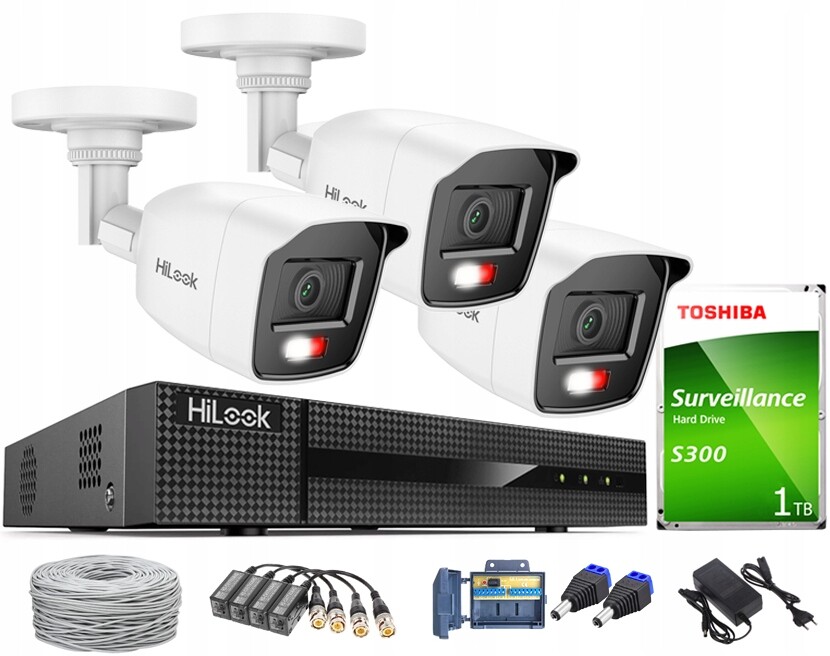 Monitorování domu 3x 5Mpx HiLook Led Ir rekordér 4CH Disk 1TB