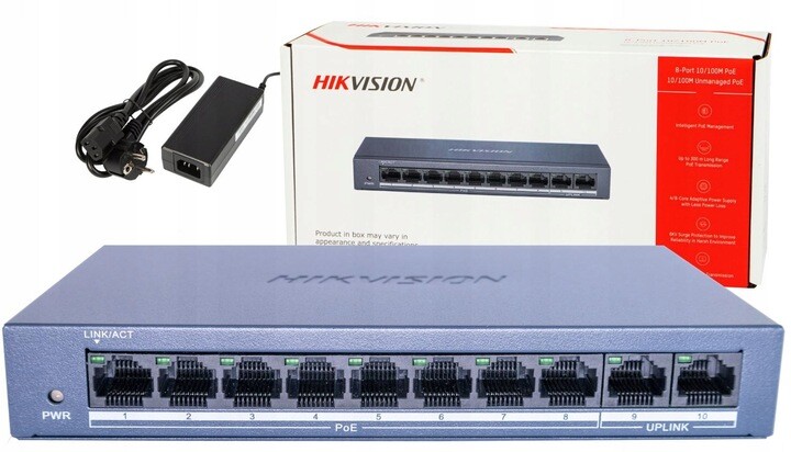 Hikvision PoE Switch 8x Poe 2x Lan 100Mps pro kamery
