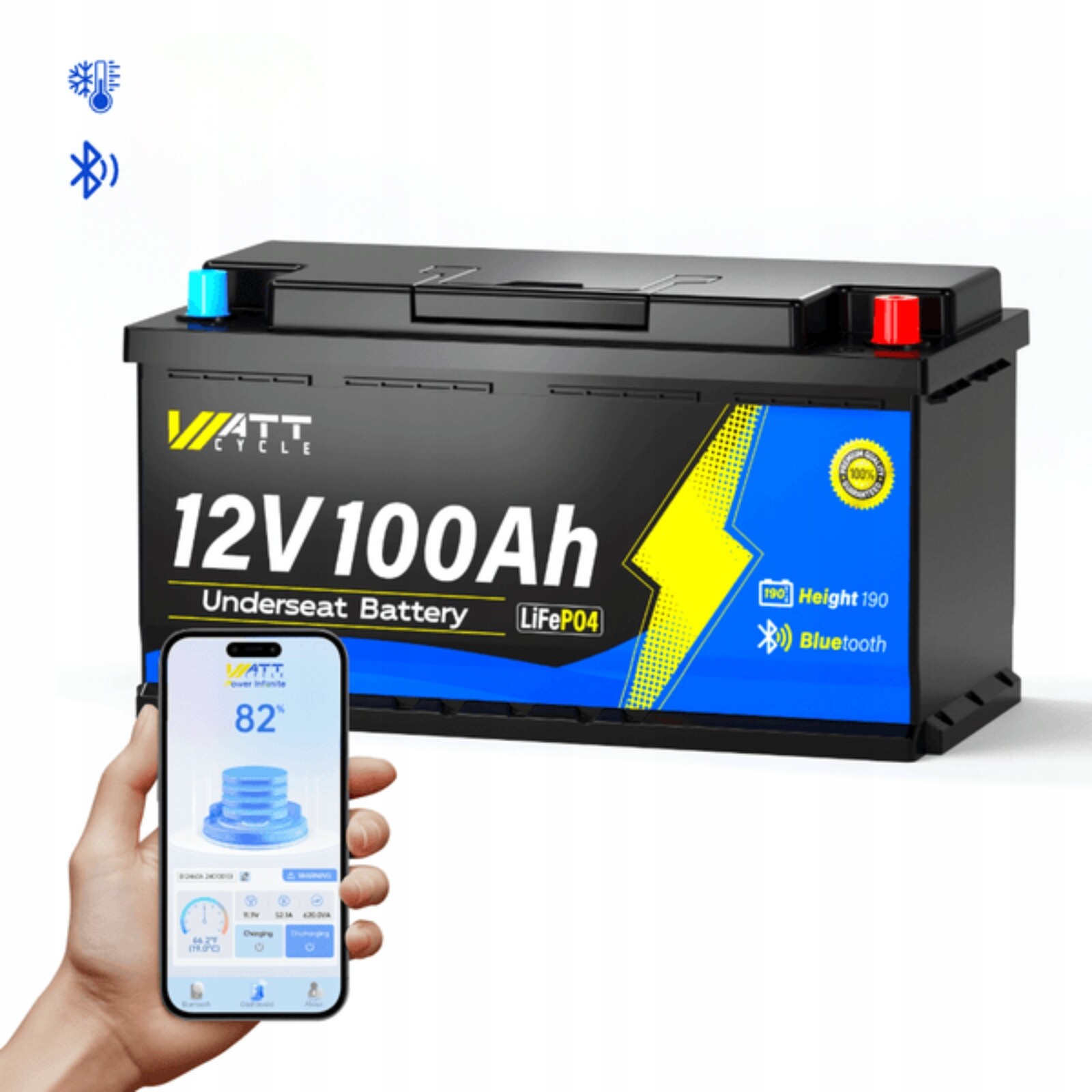 12V 100AH LiFePO4 Akumulátor Pro Karavan S Bluetooth, Montáž Pod Sedadlo
