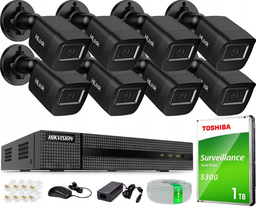 Sada monitorování Ip 4MPx 8 kamer PoE IPC-B141H-C Black HiLook Hikvision