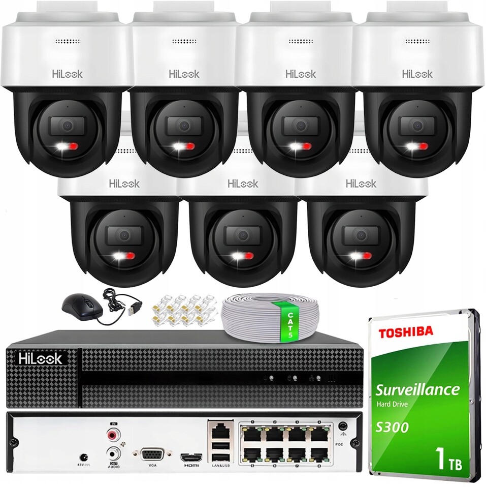 Sada pro monitorování 7 kamer Ip PTZ-N2C600M-DE 6MP HiLook od Hikvision 1TB