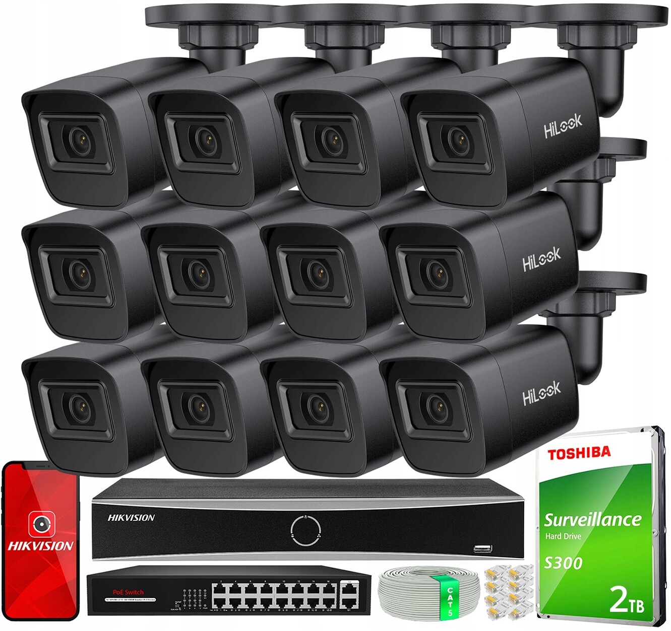 Sada monitorovacích kamer 12x IPC-B141H-C Rekordér DS-7616NXI-K2 PoE 2TB