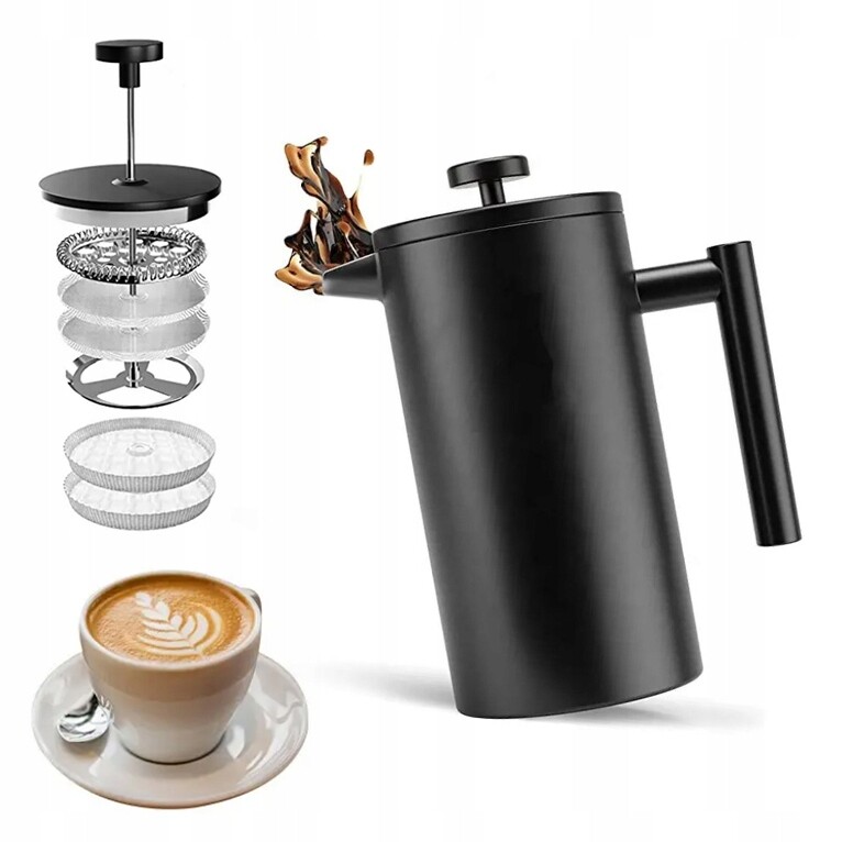 Vařič Na Čaj Kávu Ruční Ocelový Premium Pístový Černý Termos