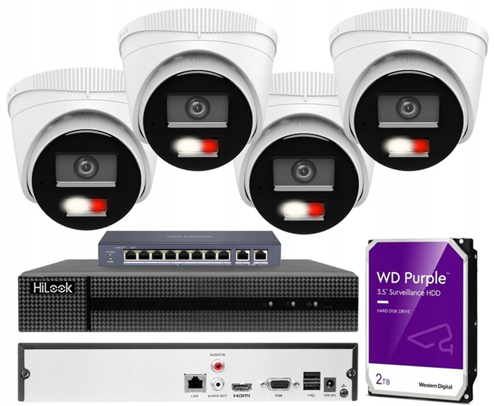 Monitorovací sada 4 kamer IPCAM-B4 30DL 4MP HiLook rekordér 8CH