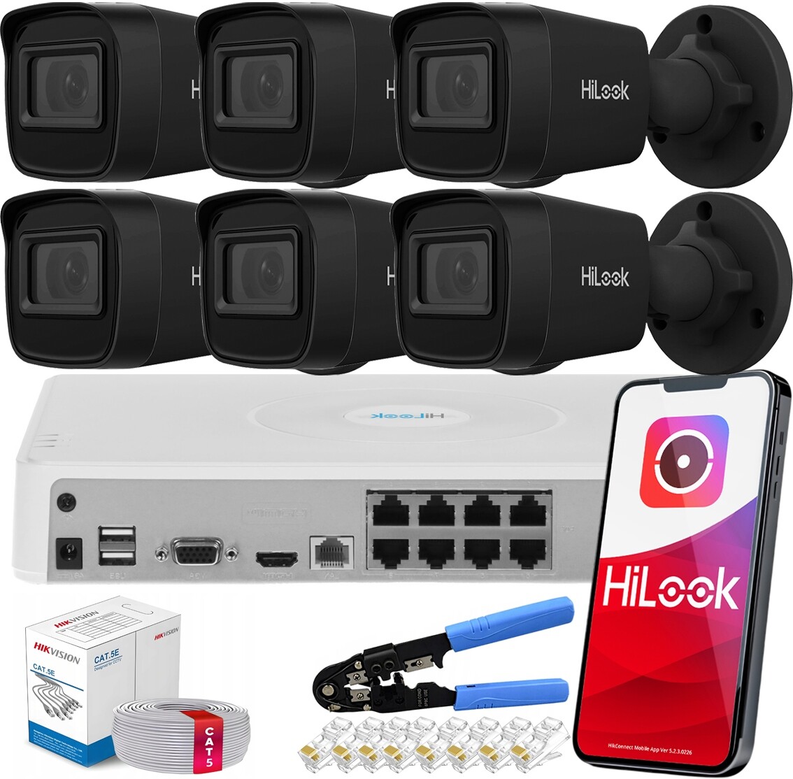 Ip monitorování HiLook by Hikvision 6 kamer IPCAM-B4-P Black 4MPx Venkovní