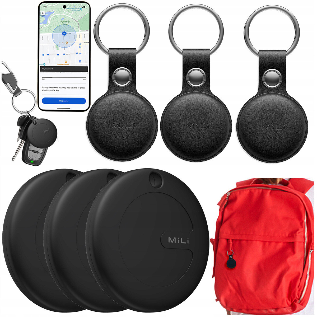 3x Gps lokátor MiTag MiLi Android 3x Pouzdro Přívěsek Na Klíče na batoh na klíče
