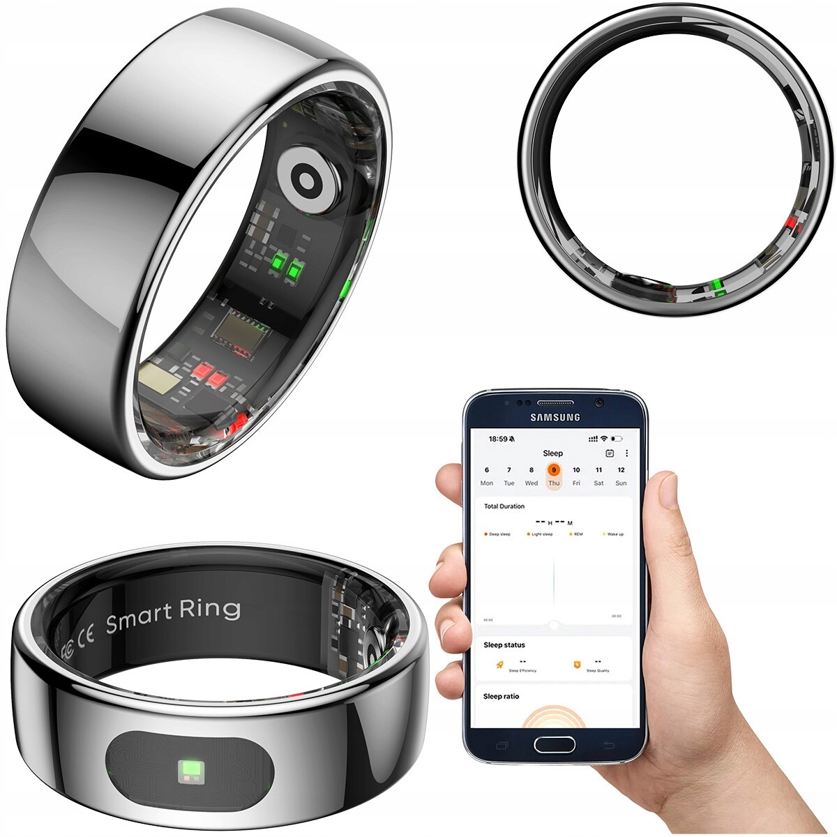 Imiki Smart ring Inteligentní prsten Velikost 12 Stříbrný Tep Kroky Spánek