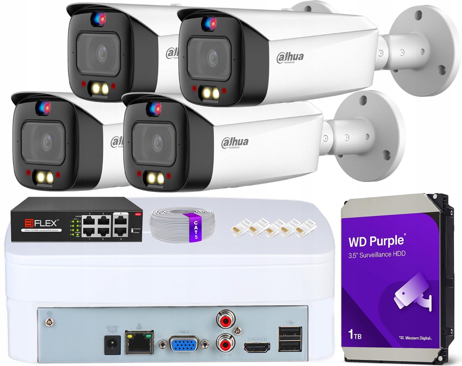 Monitorovací sada 4 Tubové kamery 5Mpx WizSense Dual Dahua 1TB disk