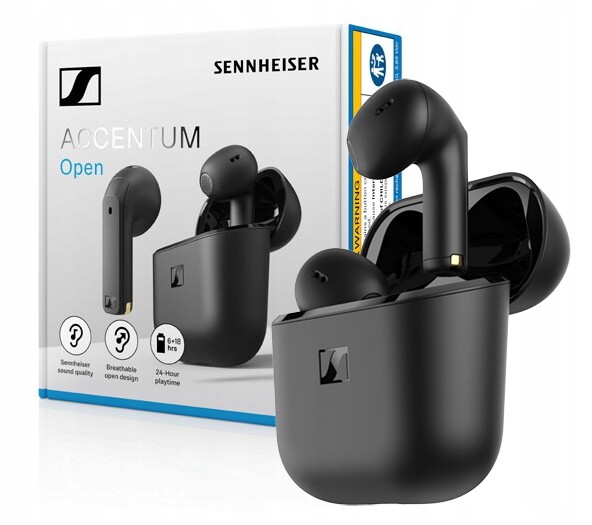Sennheiser Accentum Otevřená černá True Wireless IPX4 28h 109dB Bt 5.3 Pouzdro