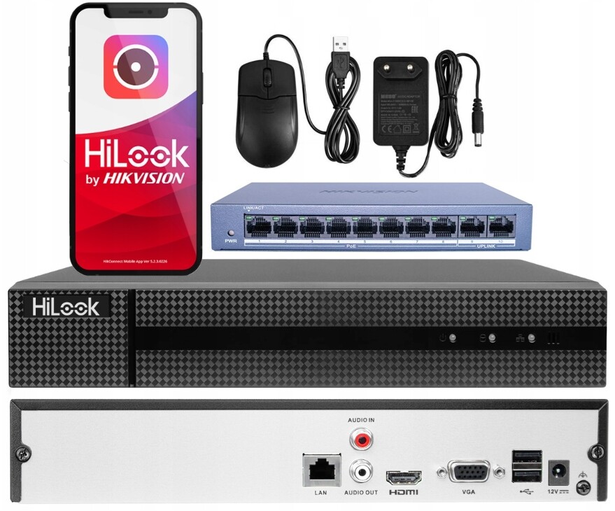 Ip monitorovací záznamník HiLook by Hikvision do 8Mpx 8ch PoE přepínač