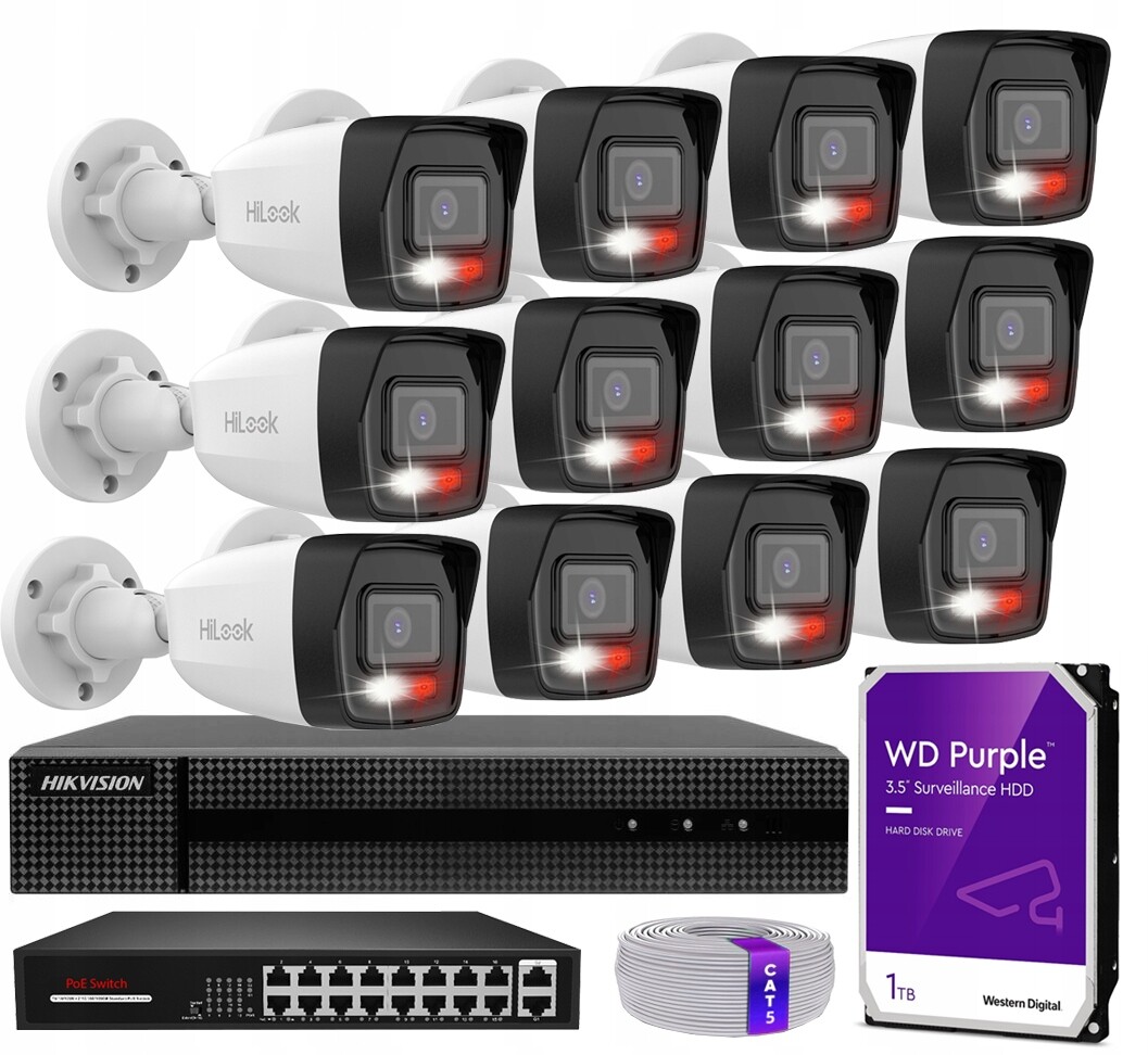 Externí monitorování Sada 12 kamer 4Mpx PoE rekordér disk