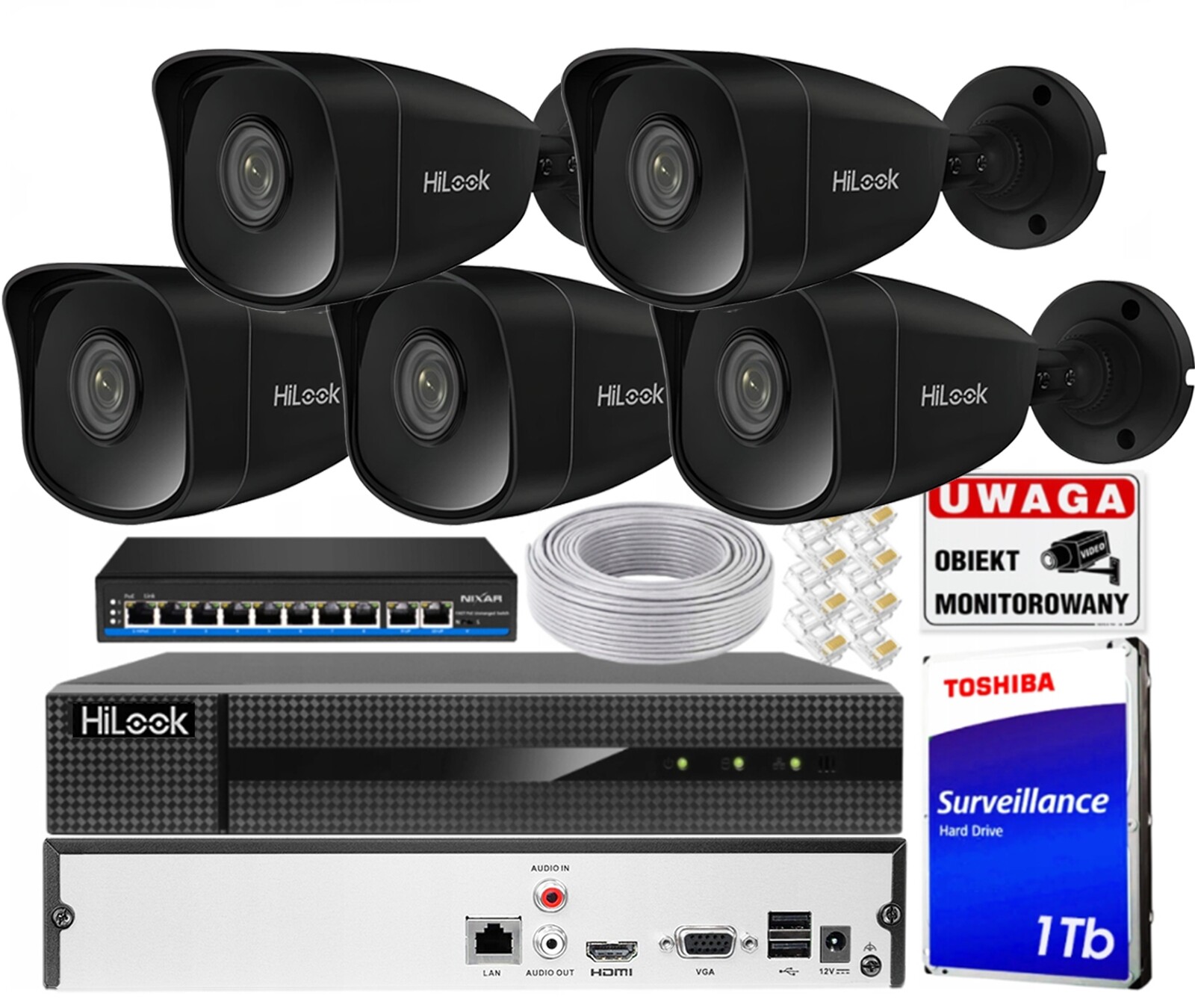 Sada monitorování Ip 5 kamer 5Mpx pro rozšíření záznamníku 8 kanálů 1TB