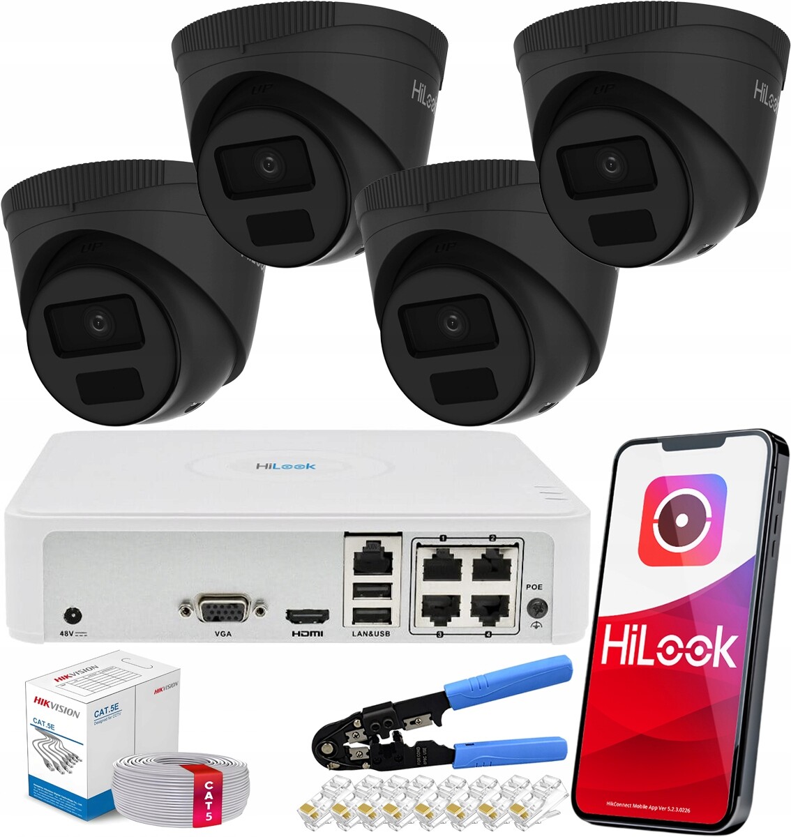 Sada 4 kamer pro monitorování IPC-T241H-C Black pro venkovní použití Hilook Hikvision