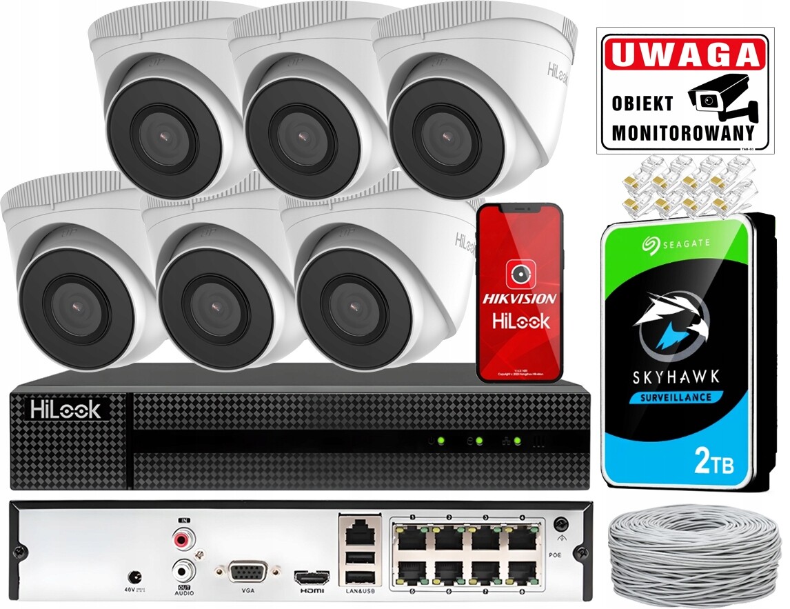 Venkovní monitorování 6 kamer Ip 5MPx IPCAM-B5 Hilook od Hikvision Hdd 2TB