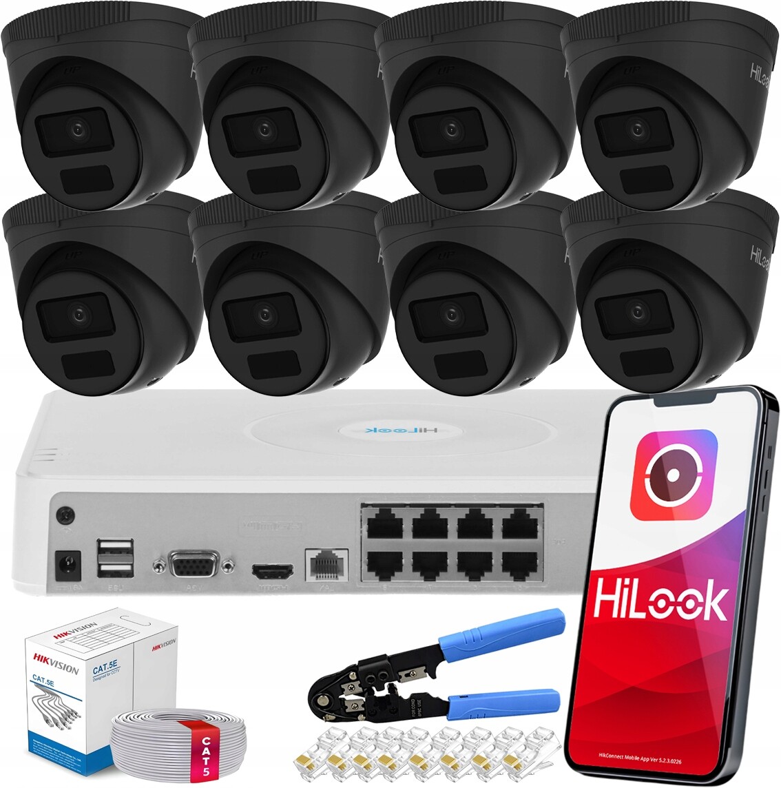 Sada 8 kamer pro monitorování IPC-T241H-C Black venkovní Hilook Hikvision