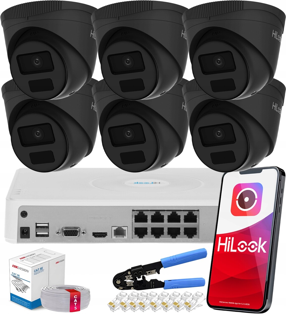 Sada 6 kamer pro monitorování IPC-T241H-C Black venkovní Hilook Hikvision