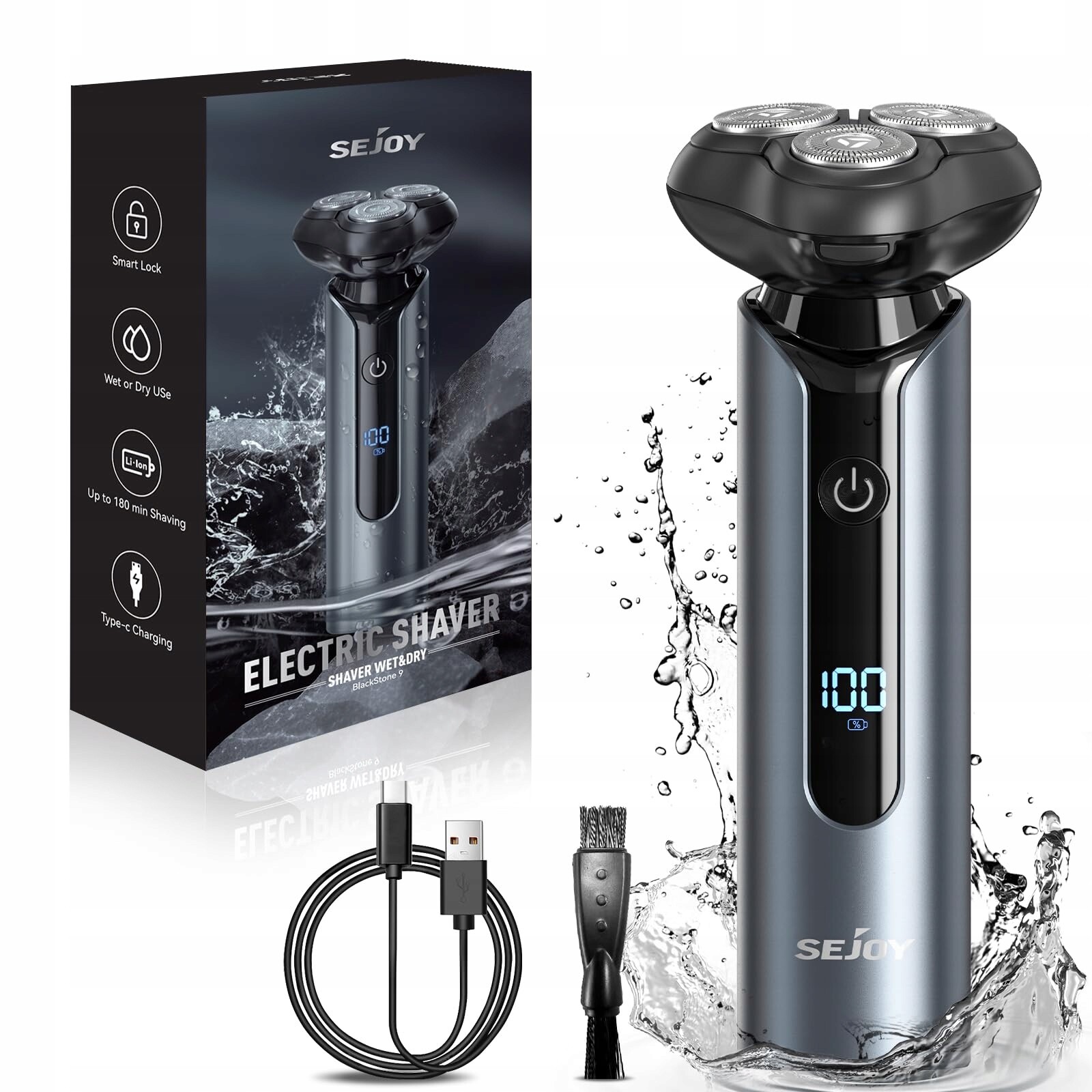 Elektrický holicí strojek na obličej pro muže 3D, bezdrátový, IPX7