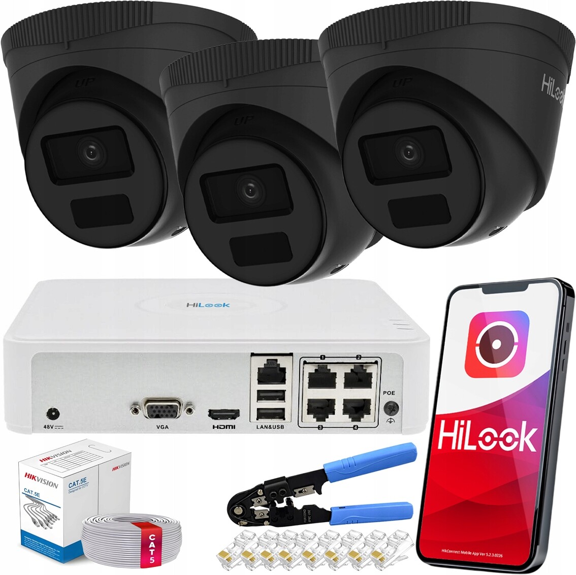 Sada 3 venkovních monitorovacích kamer IPC-T241H-C Hilook Hikvision