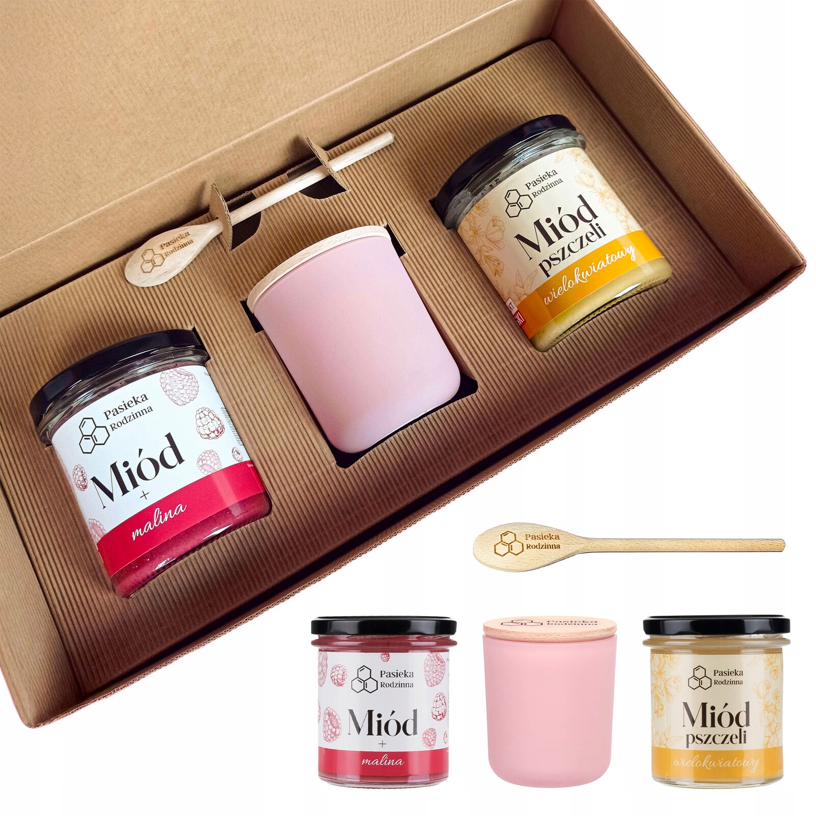 Sada Med z maliny mnohokvětá svíčka Pudrová Růžová 270 ml Svátek Matek