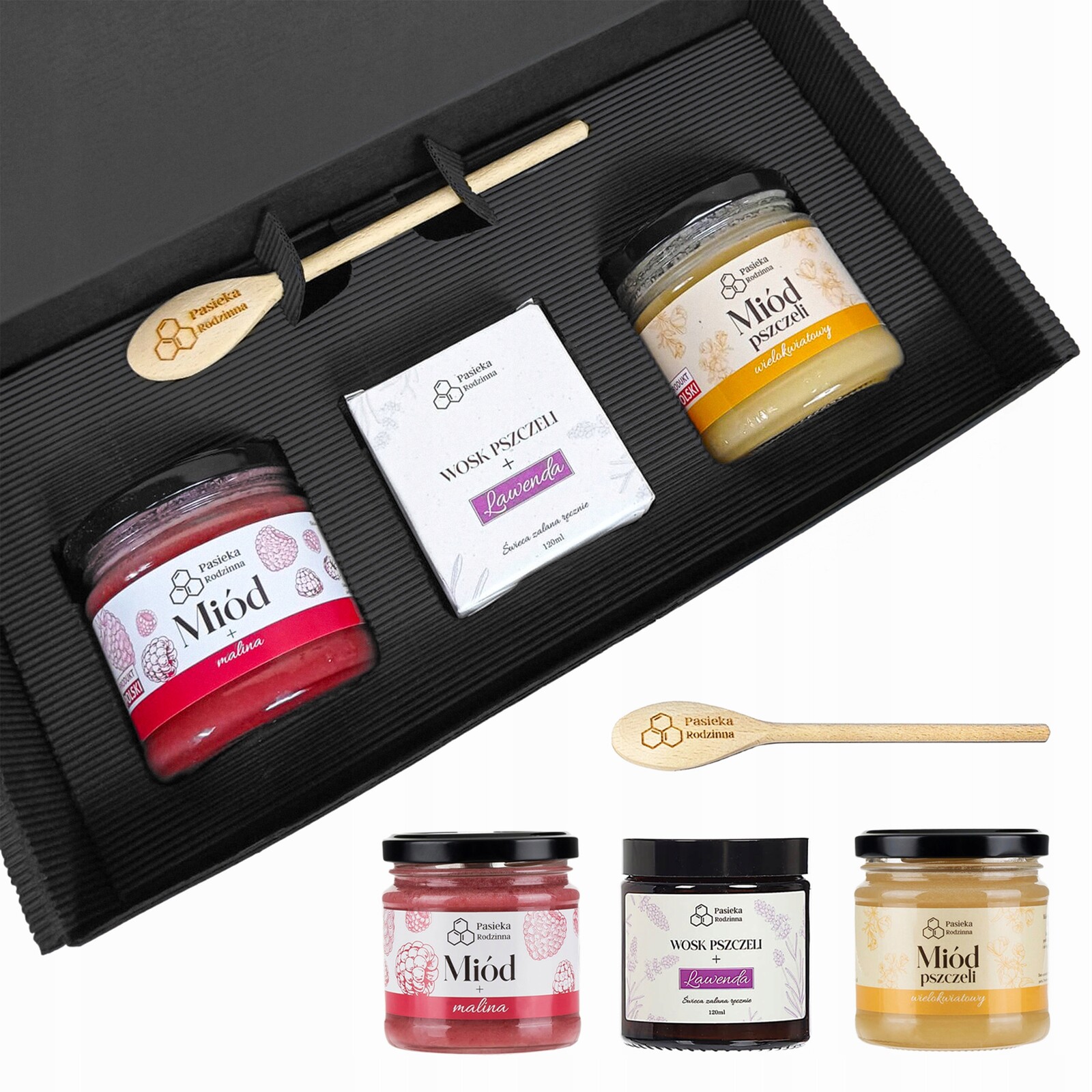 Sada med s malinou med mnohokvětý 240 g levandulová svíčka Svátek Matek