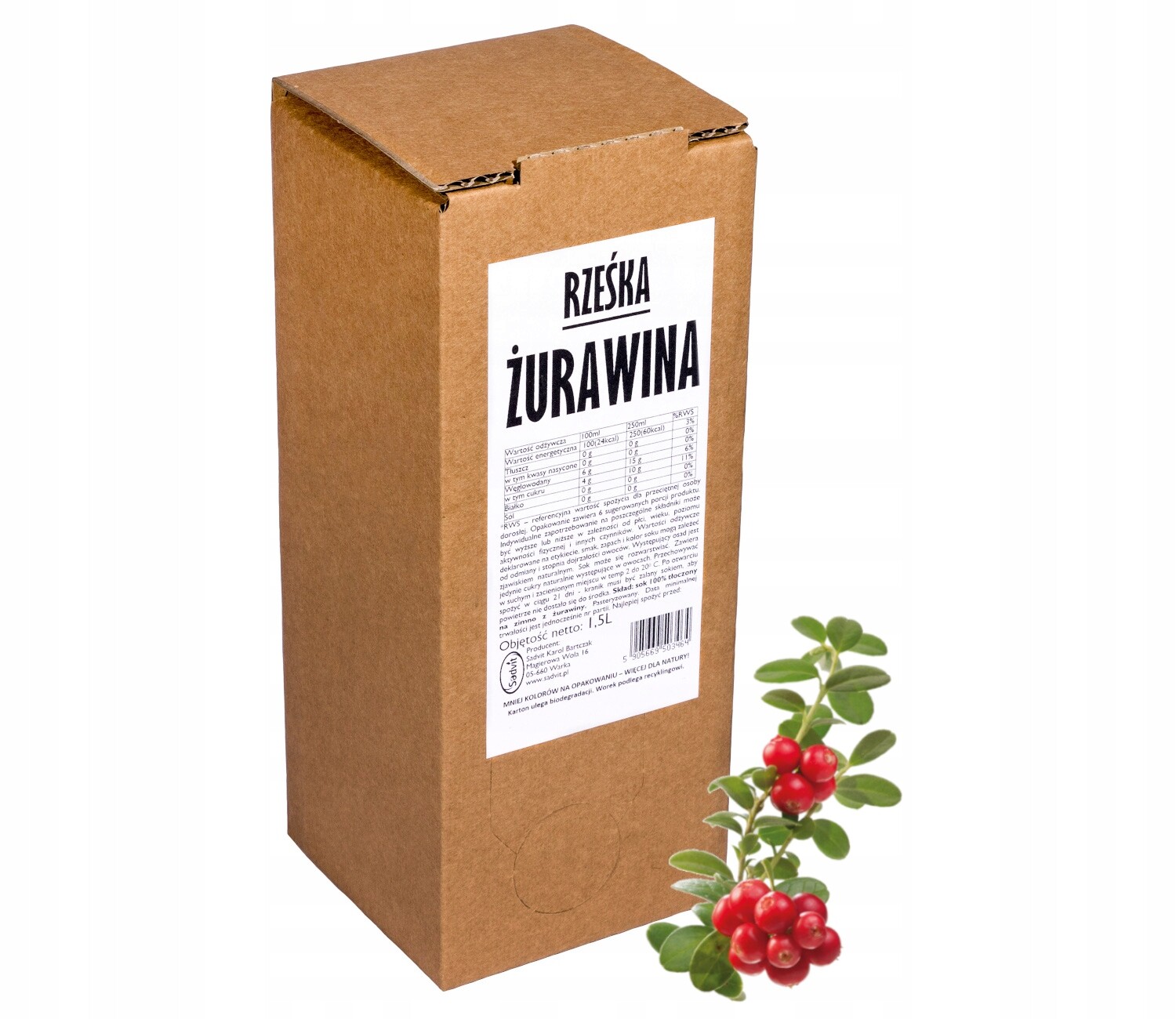 Brusinkový džus 100% přírodní 1,5 l