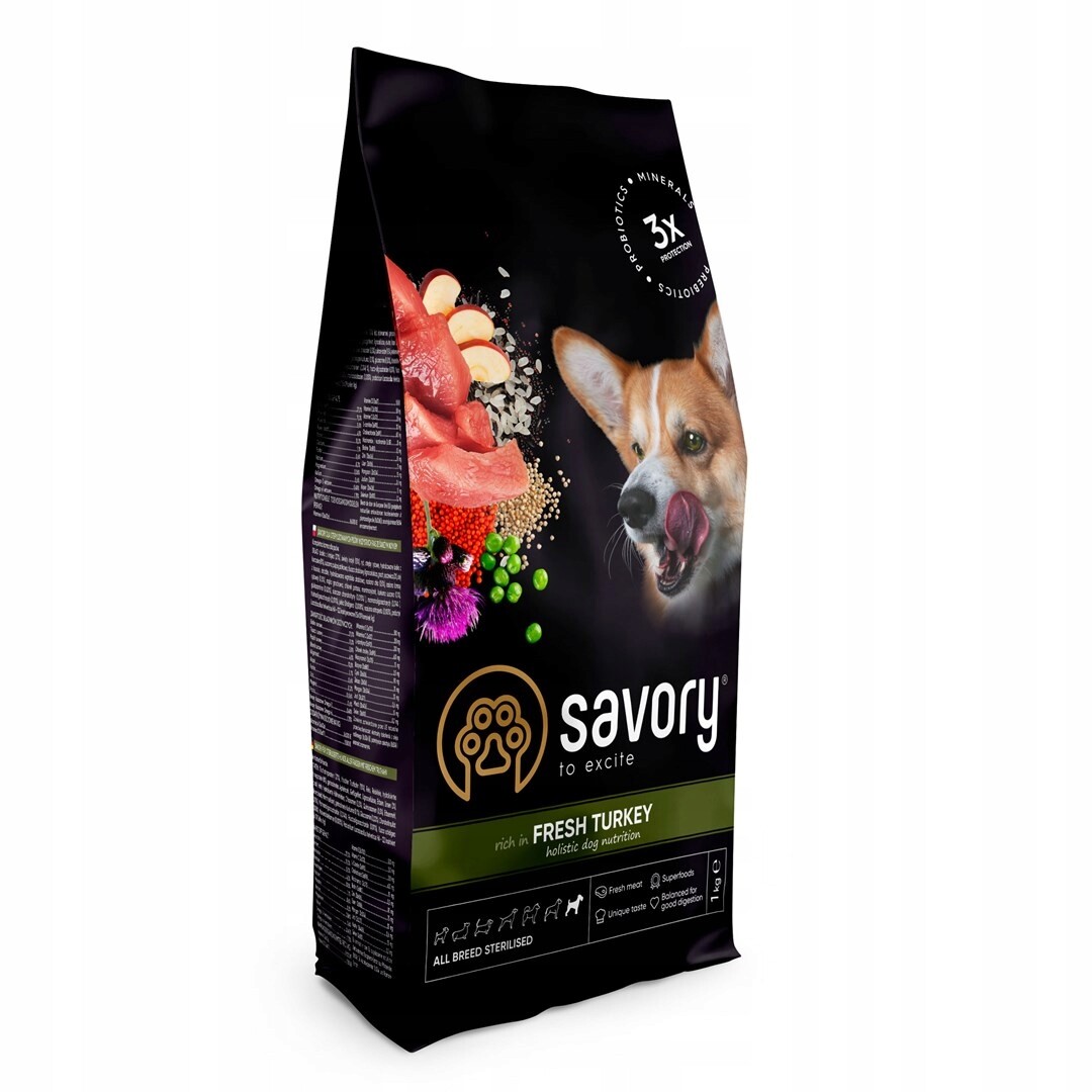 Savory,krmivo pro dospělé, sterilizované psy všech plemen,krůta, 2x1 kg