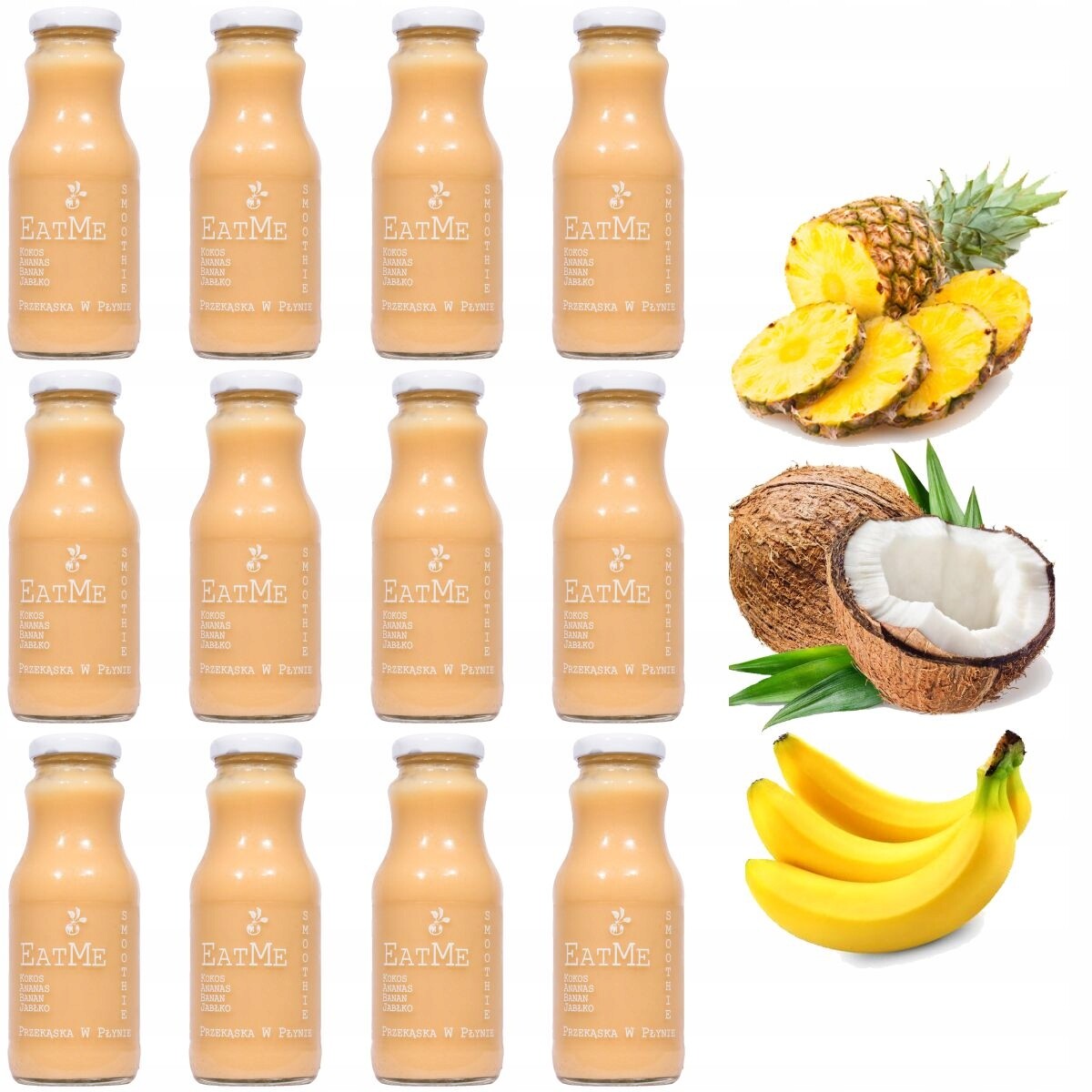 Sada 12 kusů Smoothie EatMe 240 ml Ananas Banán Jablko Kokos