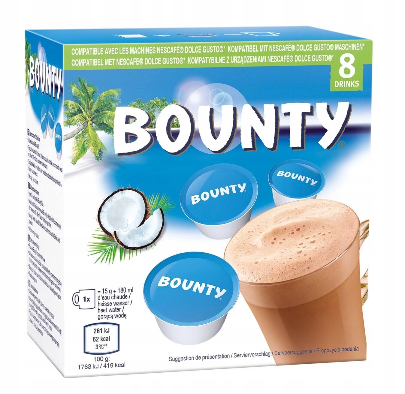 Bounty Čokoláda horké kapsle 8x15 g