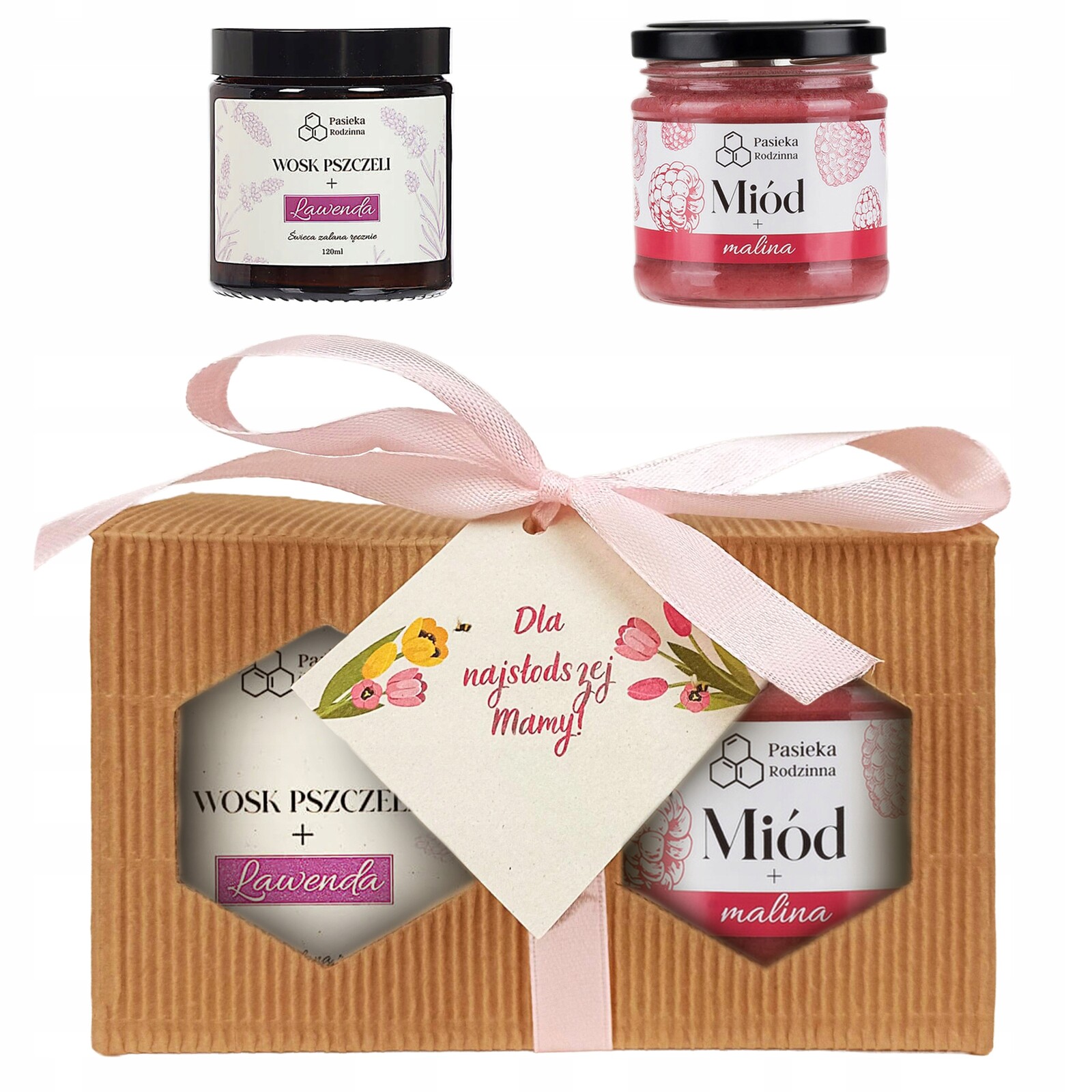 Dárková Sada Med s malinou 240 g levandulová svíčka 120 ml Na Svátek Matek