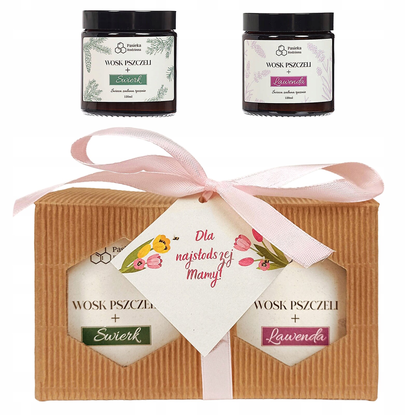 Dárková Sada 2x Vonná svíčka Levandule Smrk 120 ml Na Svátek Matek