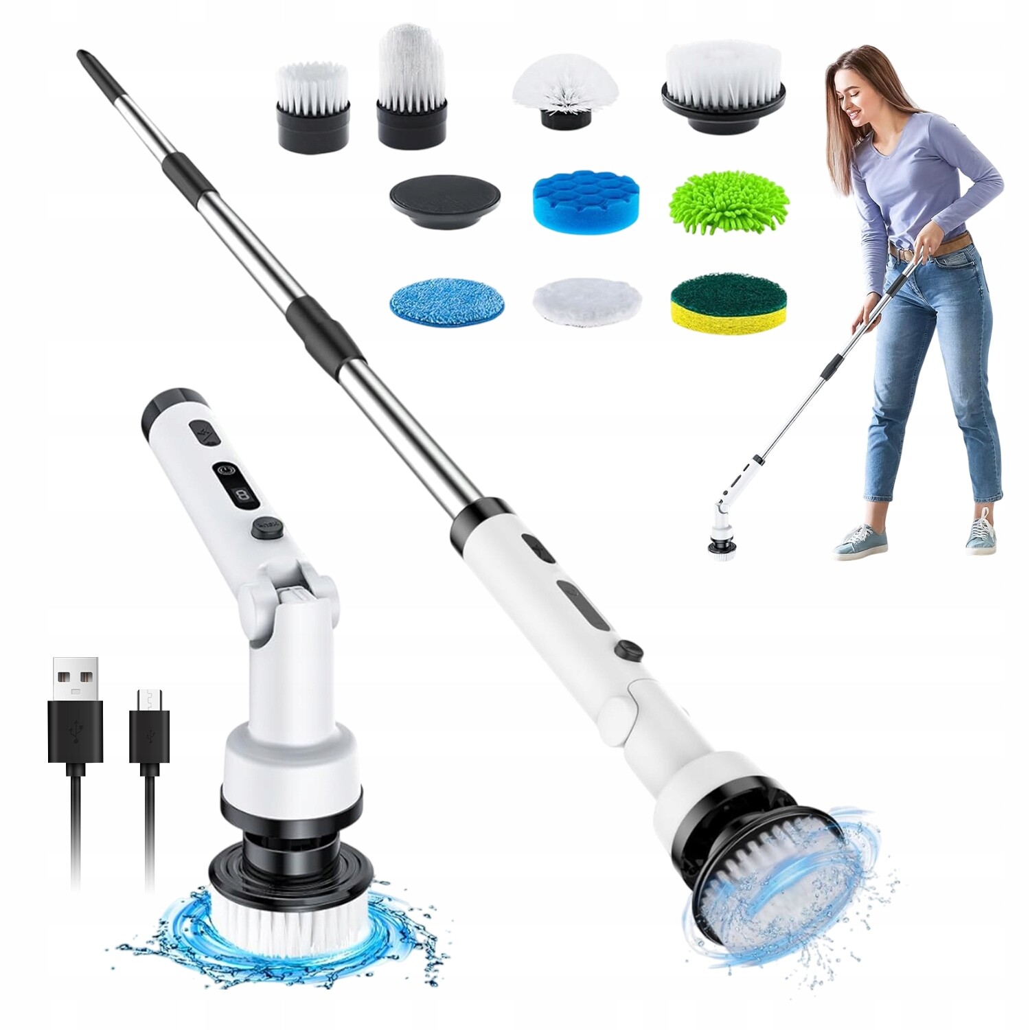 9V1 Elektrický Rotační Kartáč Na Čištění Bezdrátový Mop 2000MAH