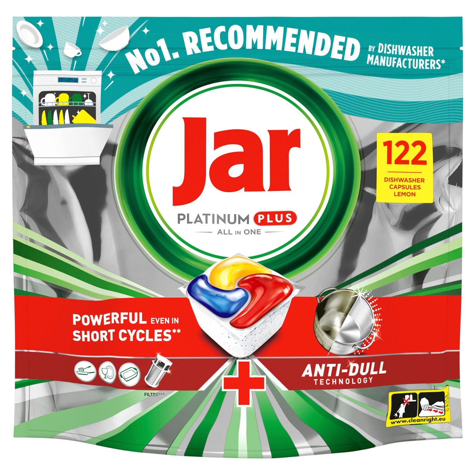 Jar Platinum Plus All in One kapsle do myčky, Lemon, 122ks