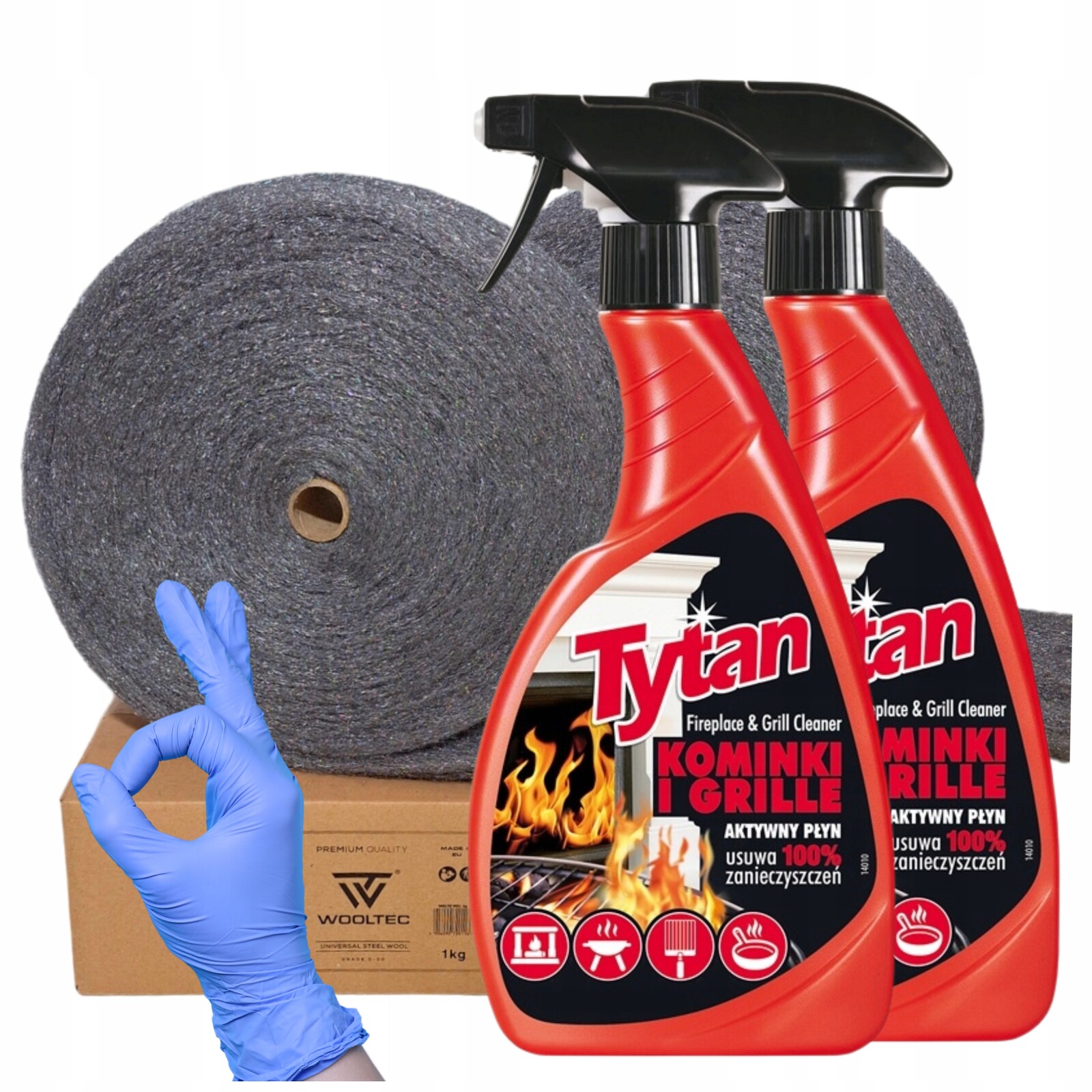 Sada na čištění Grilů 2x Tekutina Tytan Ocelová vlna 2 kg Univerzální